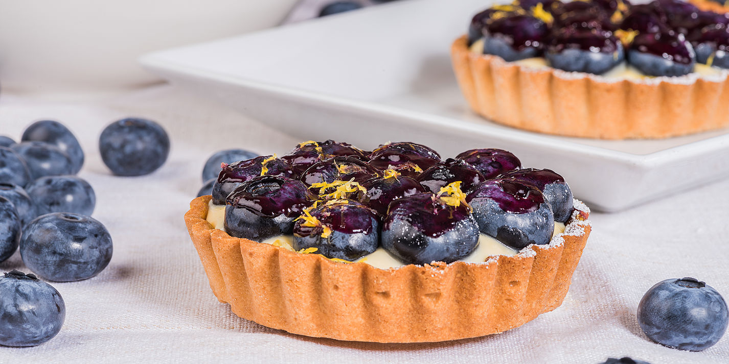 image of Blueberry and Lemon Custard Tart recipe by Great British Chefs