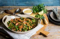 Spicy giant couscous with chorizo and spinach