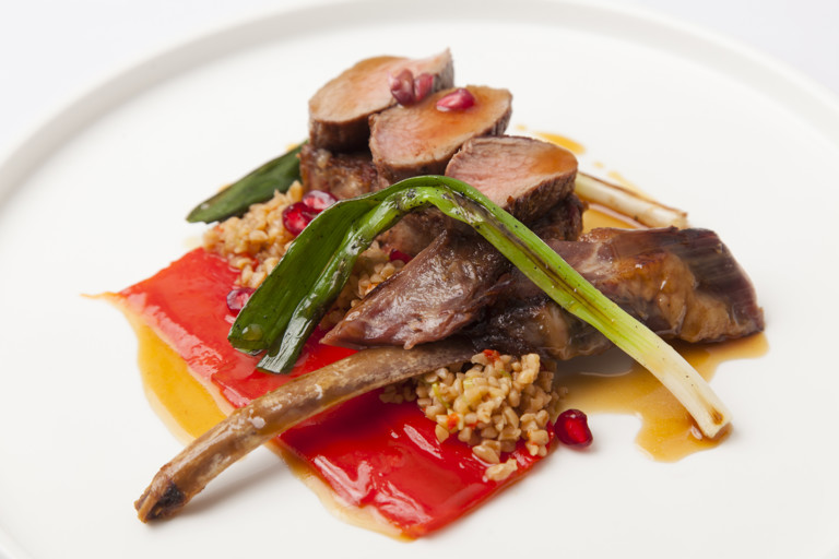 Braised shoulder of goat with pan-fried loin and Moroccan flavours
