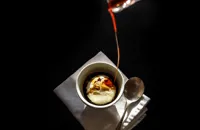 Panna cotta ice cream with espresso sauce