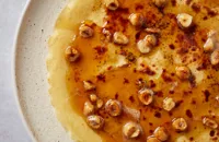 Khorosan pancakes with maple and hazelnuts	