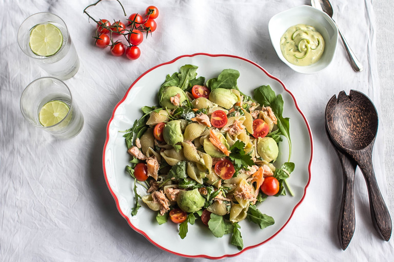 Salmon and rocket pasta salad