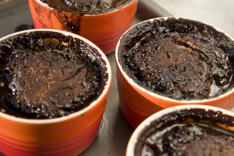 Chocolate and Cointreau self-saucing puddings
