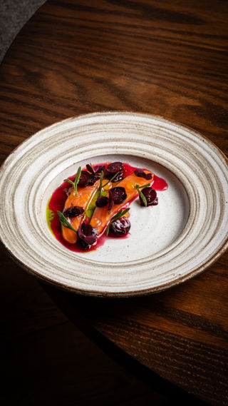 Pine-cured chalk stream trout with Worcester berries, blackcurrant and jalapeño recipe reel