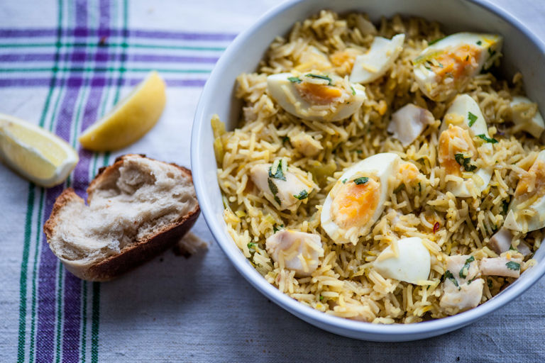 Kedgeree with boiled eggs