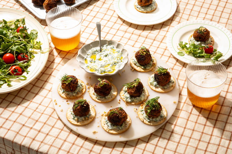 Harissa lamb kofta bites with tzatziki