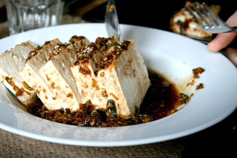 Warm Tofu in Garlic Sesame Sauce