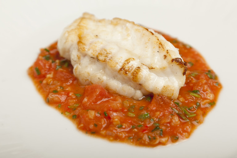 Monkfish with tomato, ginger and garlic