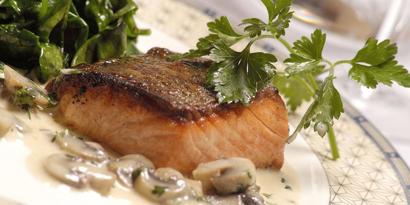 Pan Fried Salmon Recipe With Mushroom Sauce - Great British Chefs