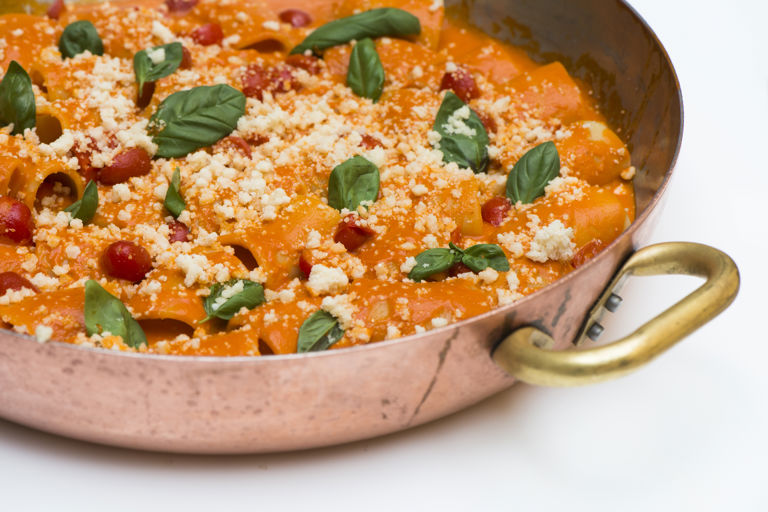 Paccheri with tomato sauce and Parmesan