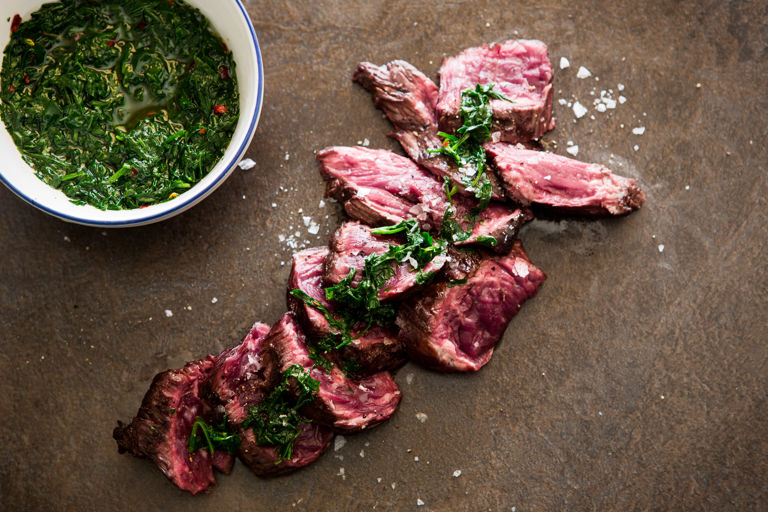 Onglet steak with herbs
