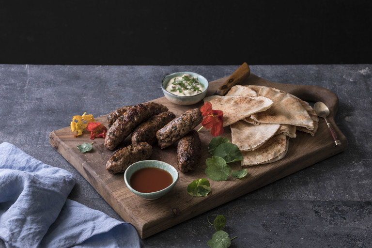 Lamb and nasturtium koftas with chippy sauce