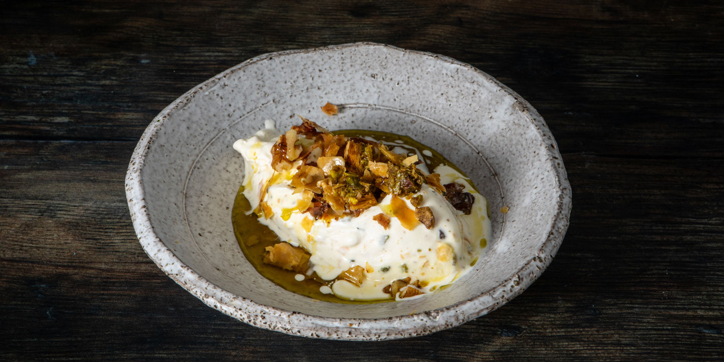 Olive Oil Baklava Ice Cream with Honeyed Filo Crunch Recipe - Great British Chefs