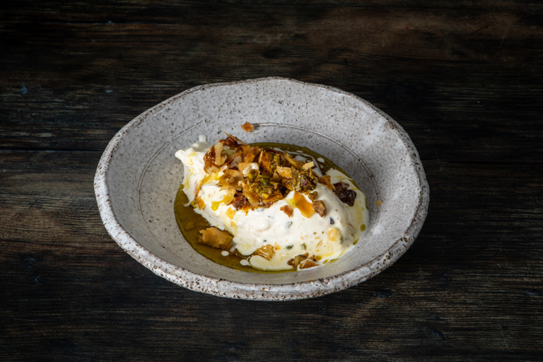 Olive oil baklava ice cream with honeyed filo crunch