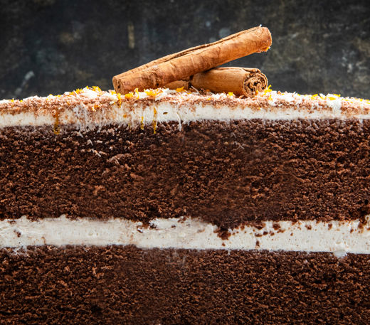 Triple layer chocolate, orange and clove winter spice cake