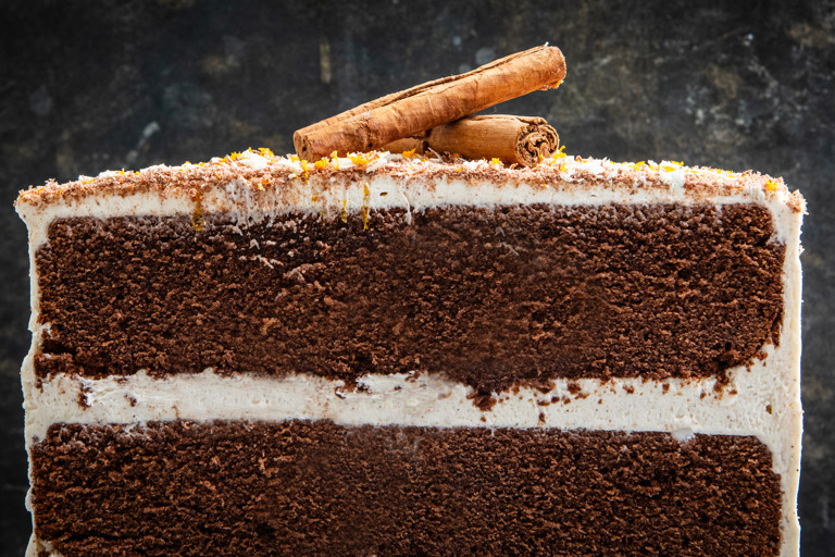 Triple layer chocolate, orange and clove winter spice cake