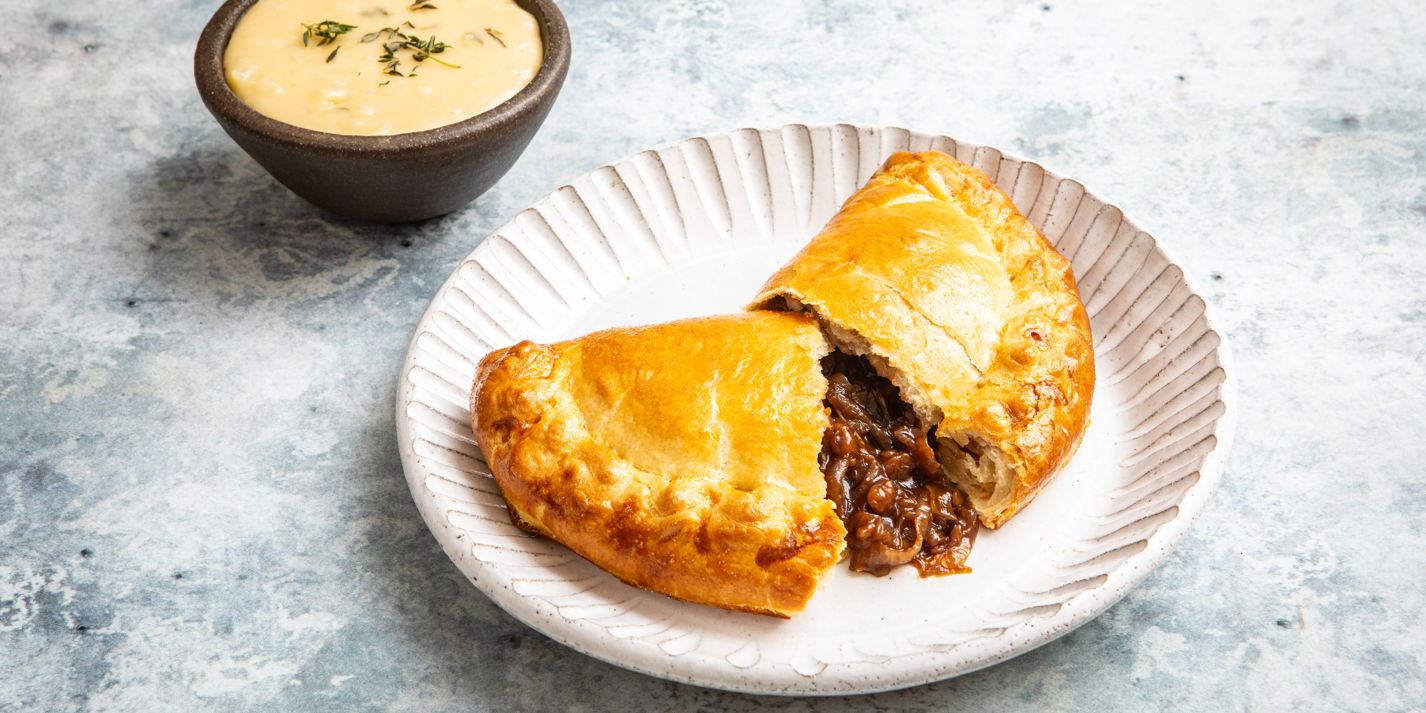 French Onion Pasty with Gruyère Fondue Dip Recipe - Great British Chefs