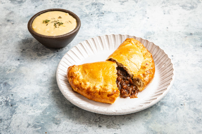 French onion pasty with Gruyère fondue dip