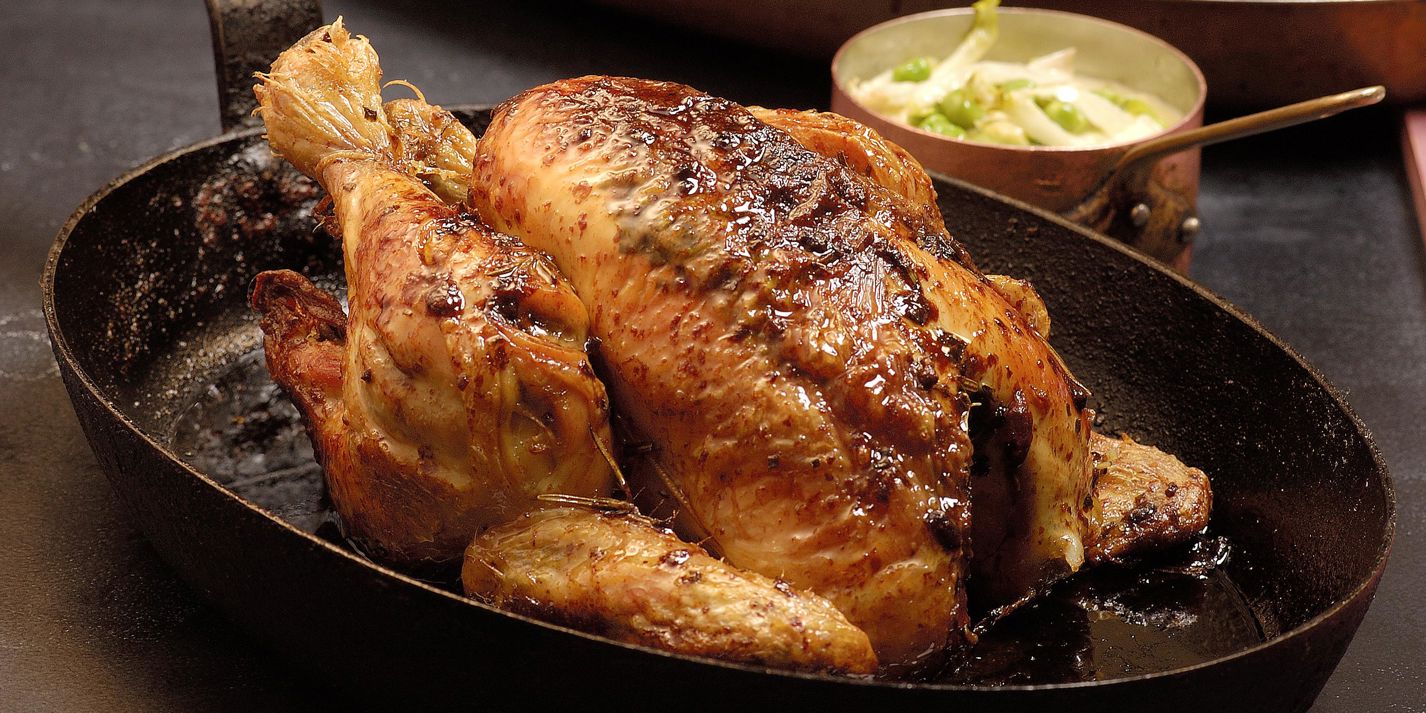 Herb roasted chicken with buttered peas, lettuce and bay leaf