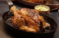 Herb roasted chicken with buttered peas, lettuce and bay leaf