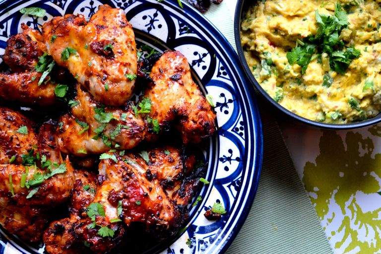 Mexican chipotle wings with creamed corn