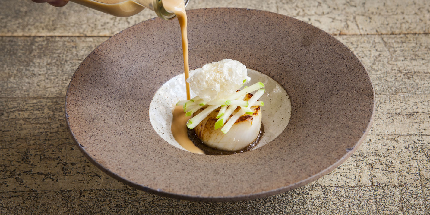 Scallop with Apple and Chicken Gravy Recipe - Great British Chefs