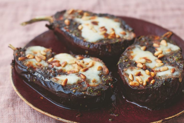 Cheese and sweet chermoula aubergines