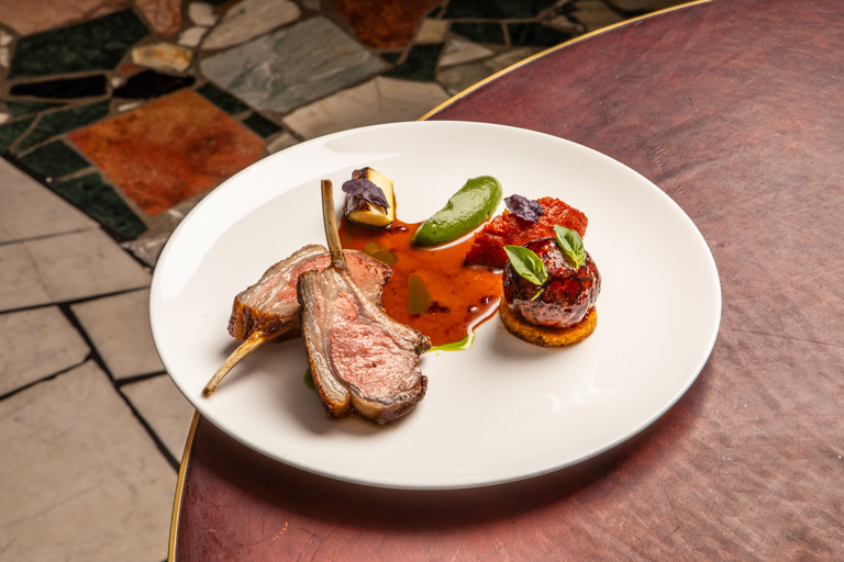Durslade Farm lamb, tomato fondue and black olive oil