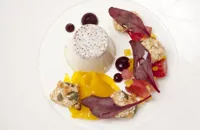 Mustard panna cotta with heritage beetroot and goat’s cheese crumble