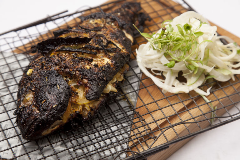 Grilled sea bream with fennel coleslaw