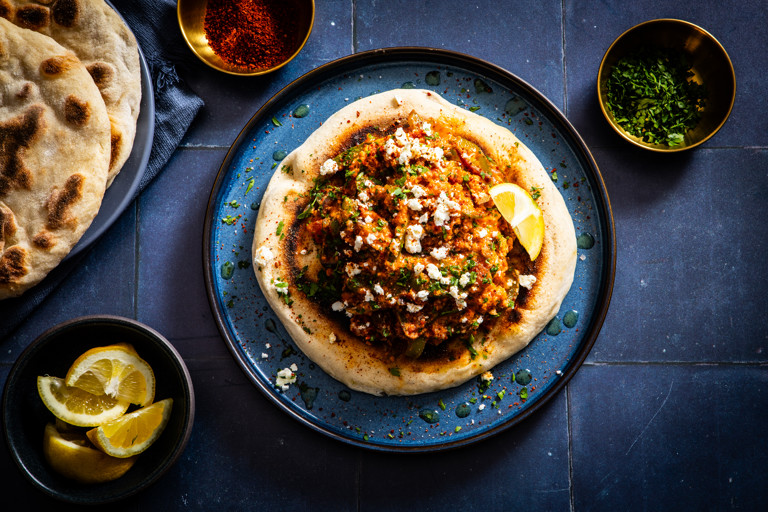 Turkish menemen with homemade flatbreads