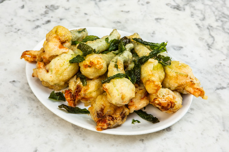 Courgette flowers stuffed with ricotta and drizzled with honey