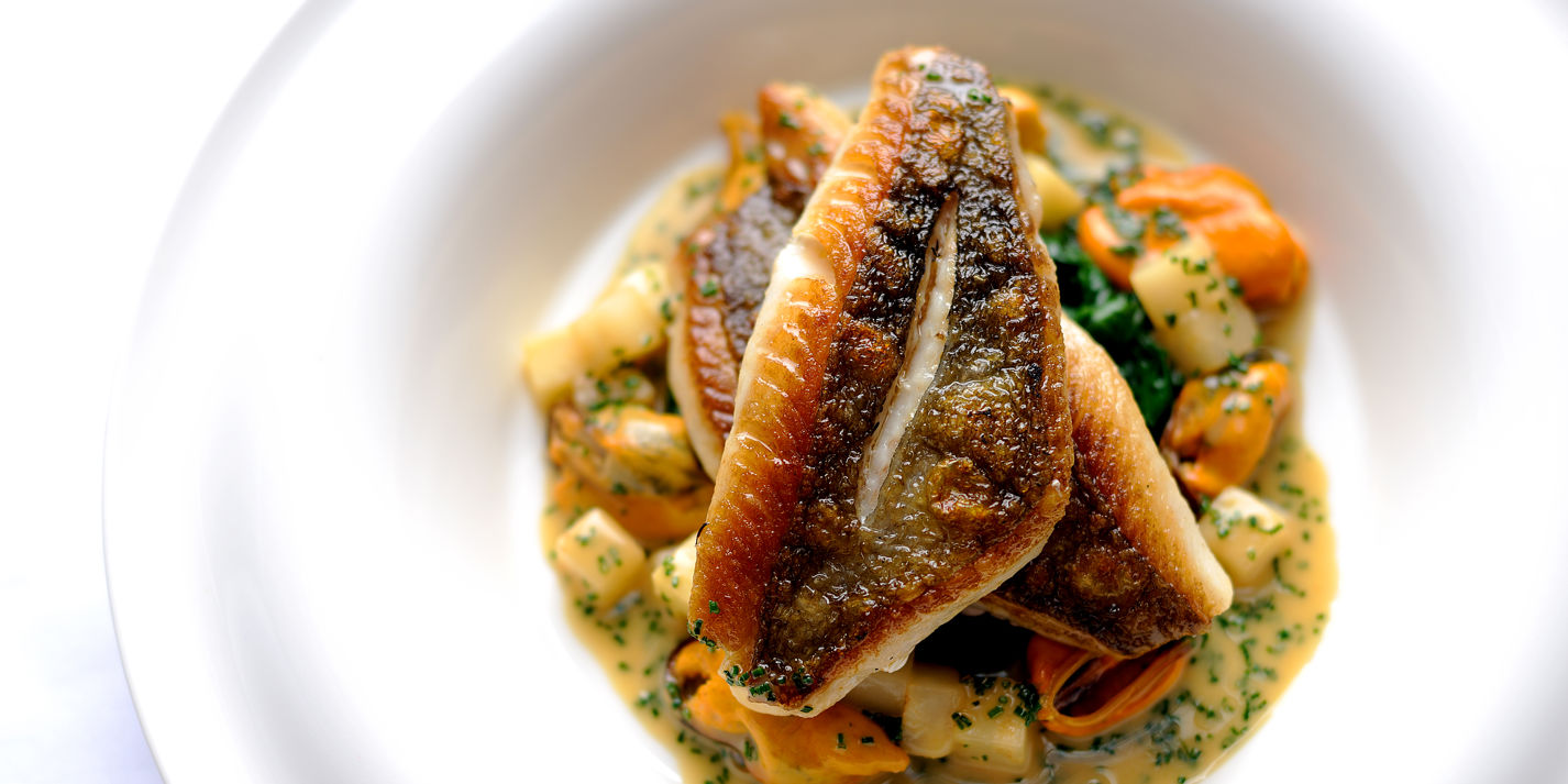 Roasted John Dory with Norfolk mussels, celeriac, apples and chives