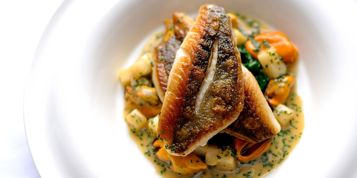 Roasted John Dory with Norfolk mussels, celeriac, apples and chives