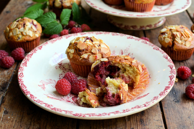 Raspberry and almond muffins