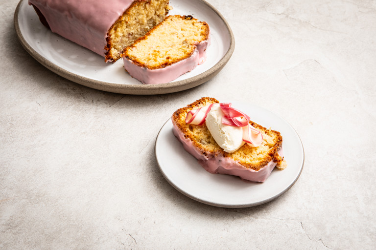Rhubarb frangipane drizzle cake