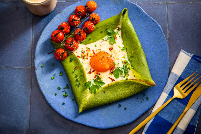 Spinach, herb and egg galettes