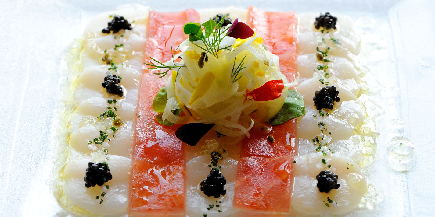 Ceviche of scallop and tuna, Seville orange and fennel