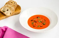 Spicy tomato soup with basil oil