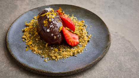Dark chocolate orange ganache with sesame praline