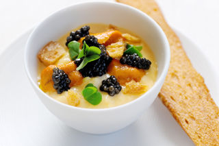 Sea urchin with scrambled eggs and ossetra caviar