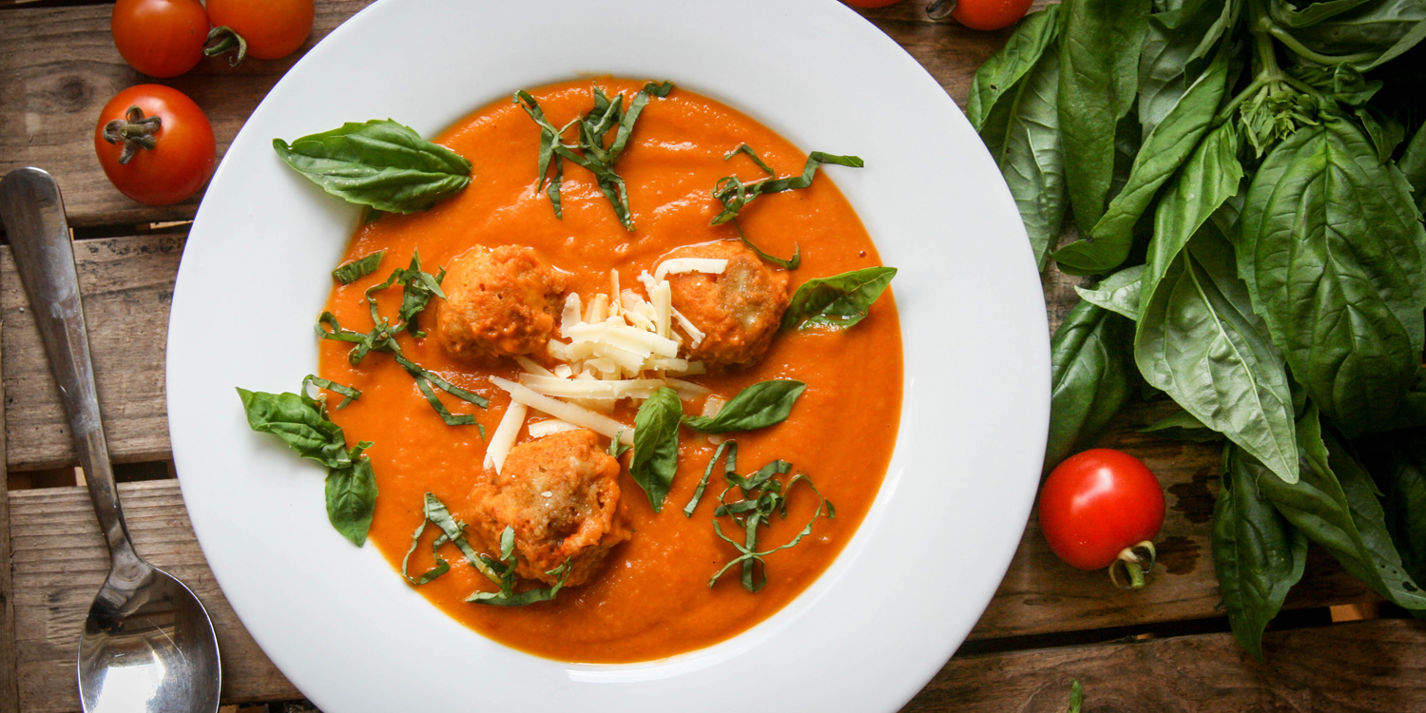 Roasted tomato soup with cheddar dumplings recipe - Great British Chefs