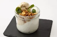 Fig ice cream with granola and yoghurt mousse