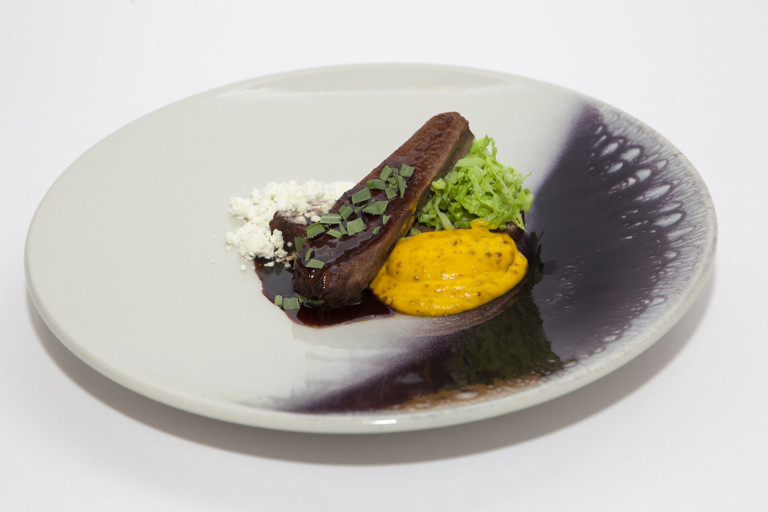 Jacob’s ladder of beef with chablis mustard and carrot purée