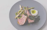 Sous vide rack of lamb with zhug, buttermilk and grilled spring onions