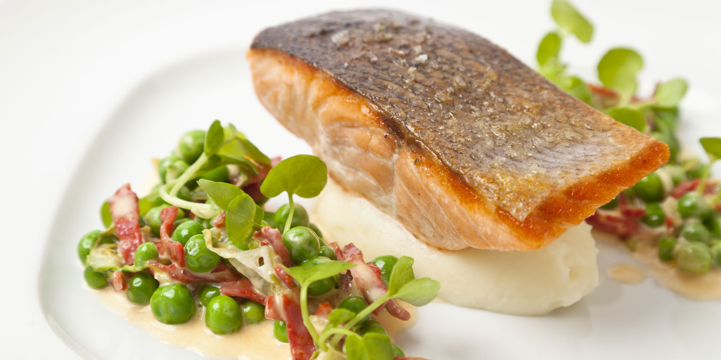 Organic Salmon Fillet With Peas & Chorizo - Great British Chefs