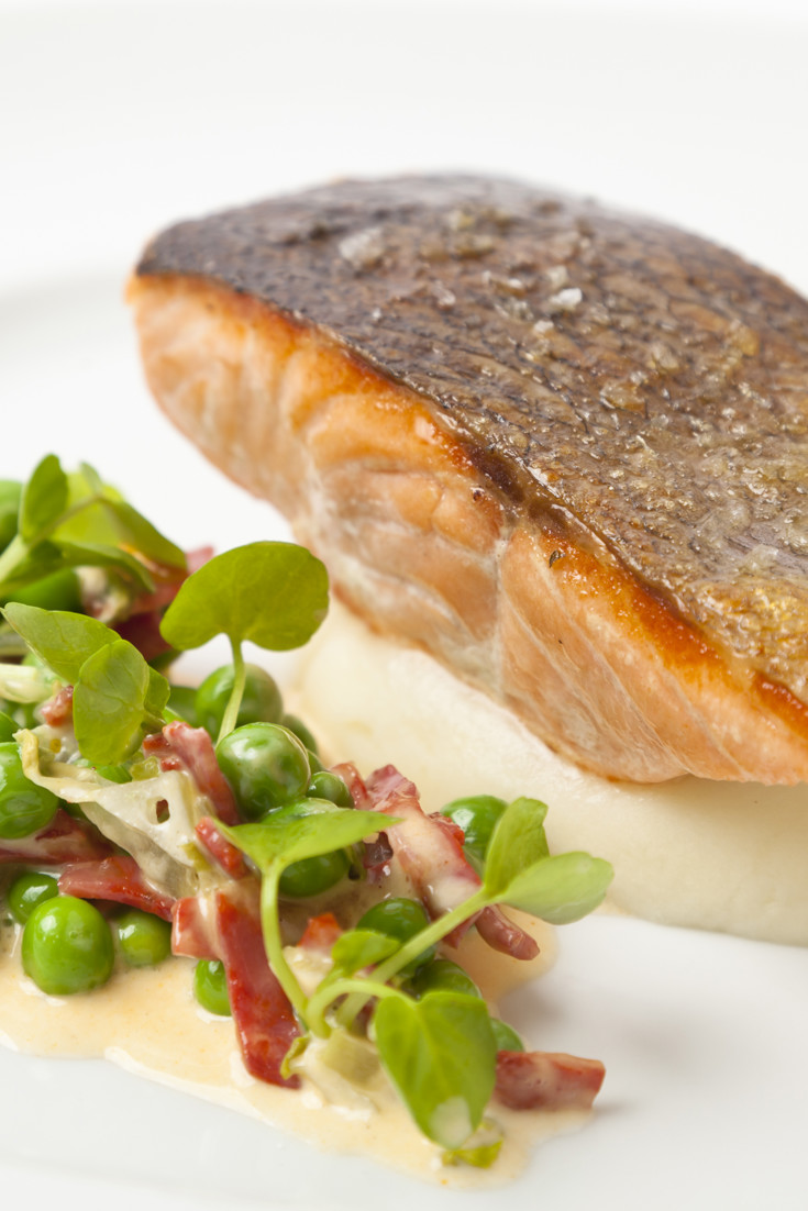 Organic Salmon Fillet With Peas & Chorizo - Great British Chefs