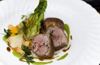 Rump of lamb with baby gem lettuce and lettuce sauce