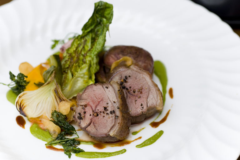 Rump of lamb with baby gem lettuce and lettuce sauce