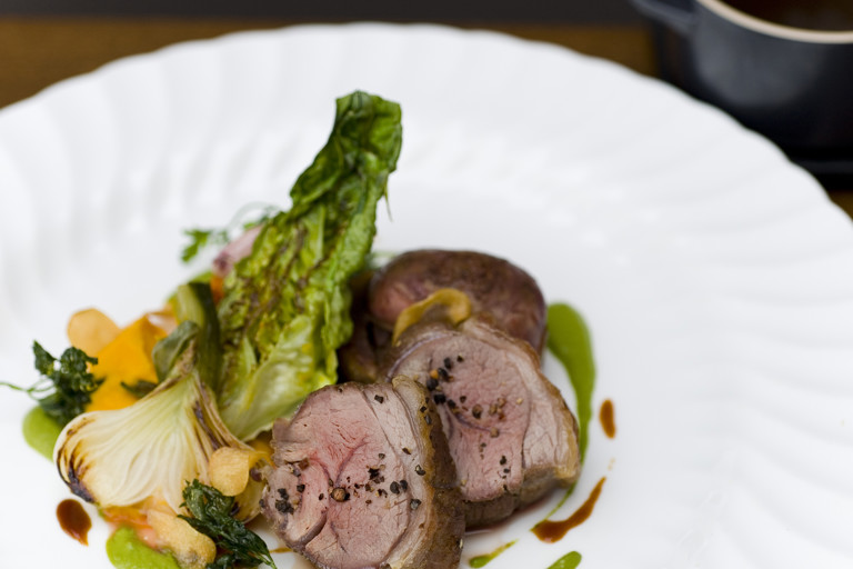 Rump of lamb with baby gem lettuce and lettuce sauce